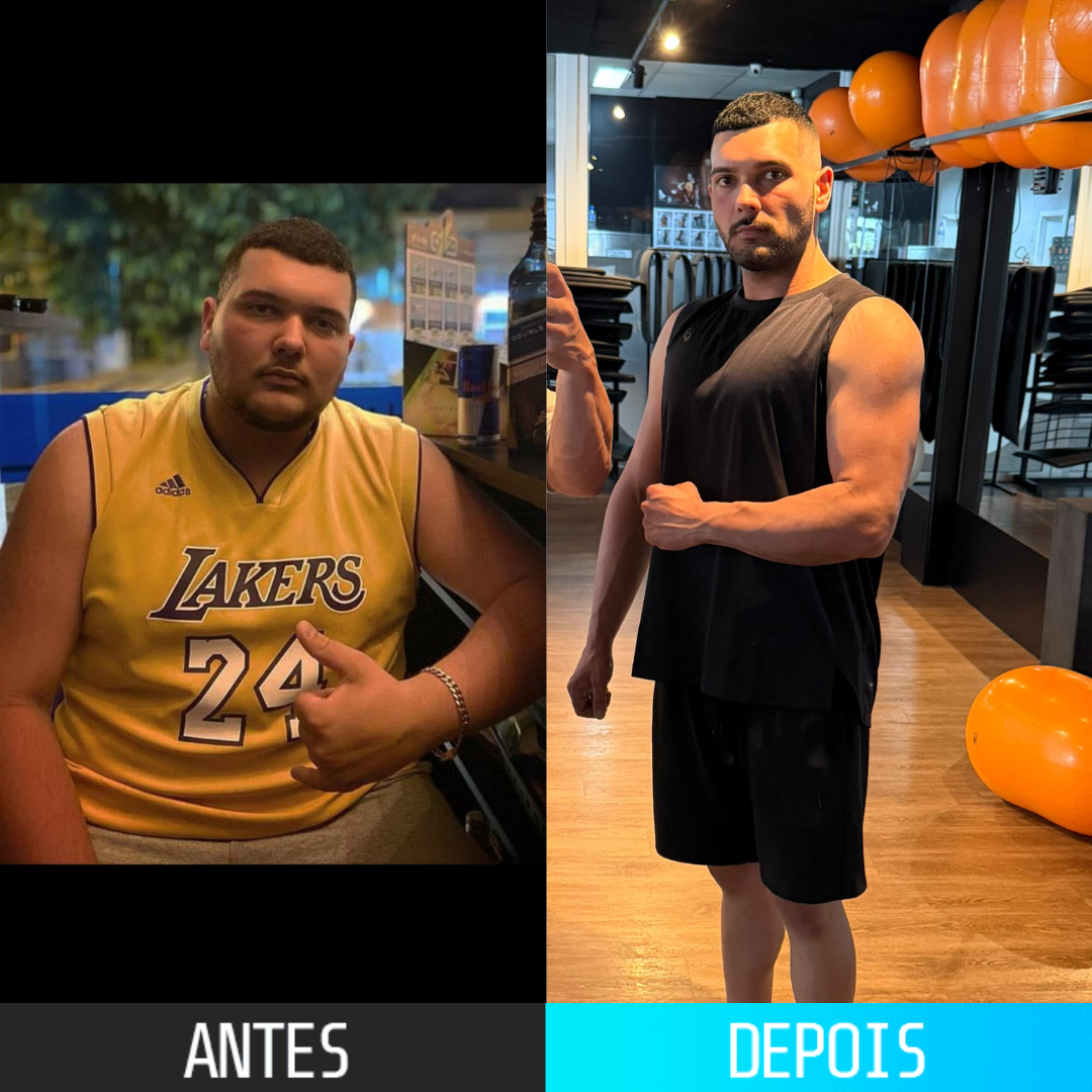 Antes e depois — CHRISTIAN BARBOSA, 25 ANOS. Emagrecimento e hipertrofia muscular..
