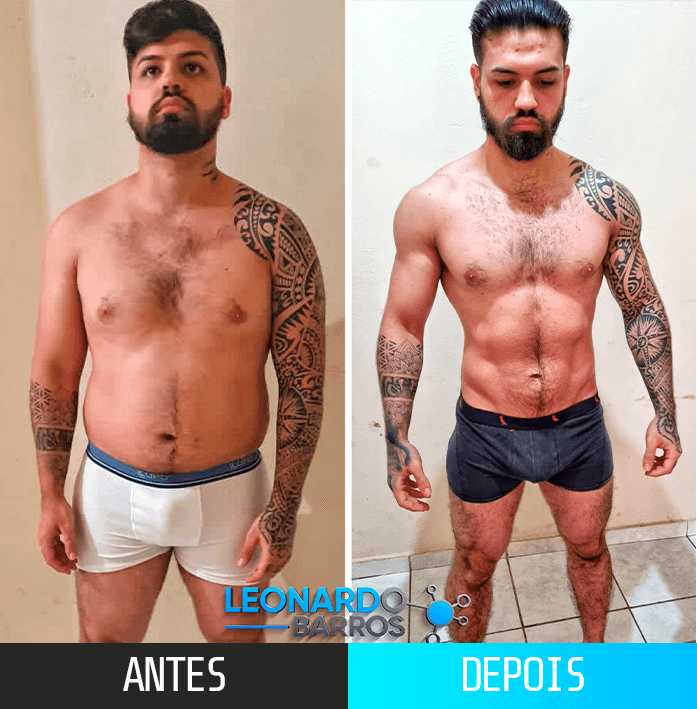 Antes e depois — HELISSON AMARAL, 29 ANOS. Emagrecimento e hipertrofia muscular..